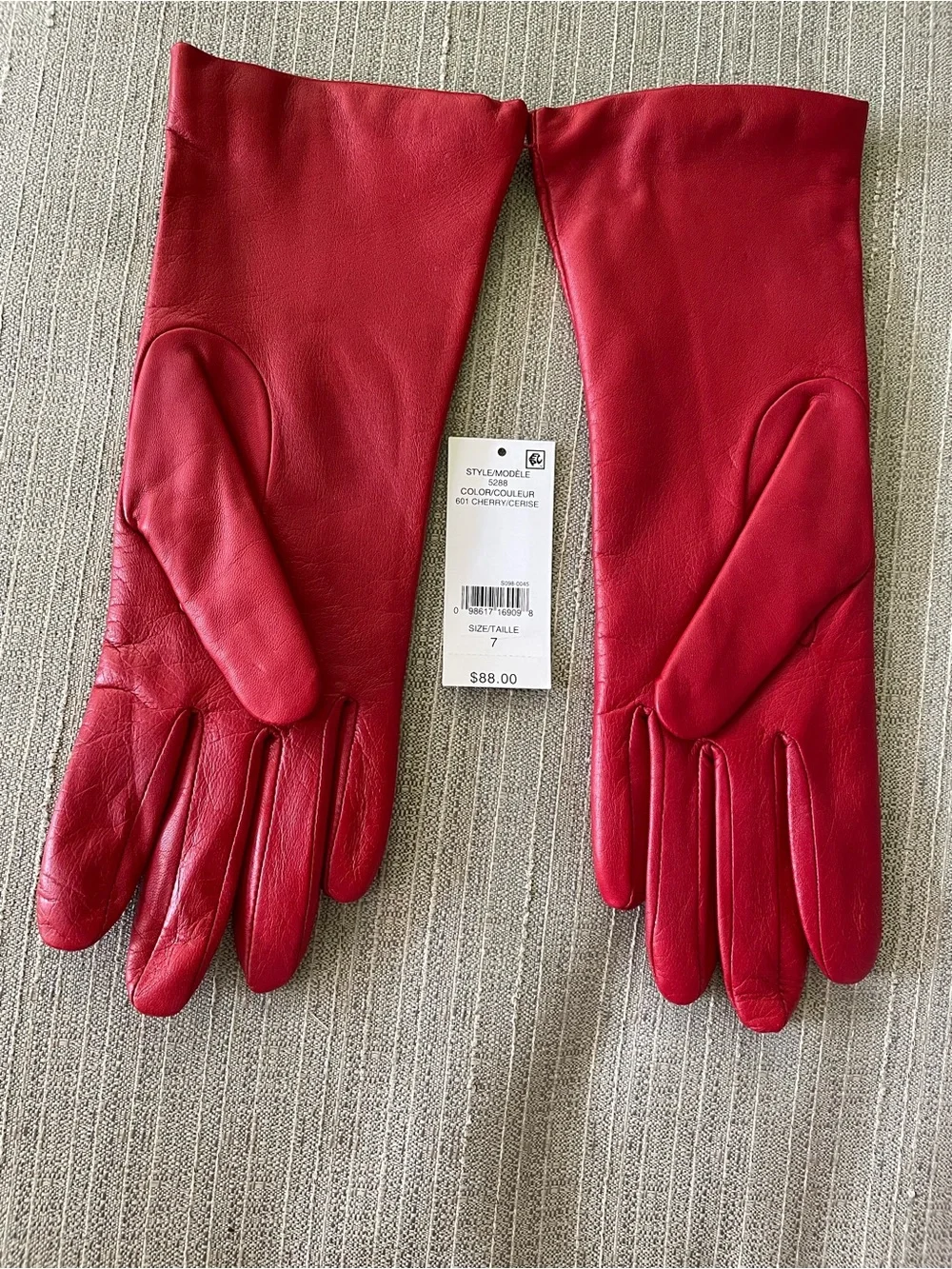 Lord & Taylor Red Leather Long Gloves